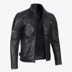 Mens Black Cafe Racer Biker Soft Leather Jacket