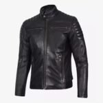 Mens Black Cafe Racer Biker Soft Leather Jacket