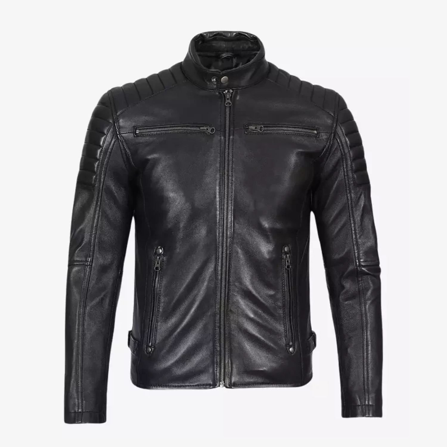 Mens Black Cafe Racer Biker Soft Leather Jacket Mens Black Cafe Racer Biker Soft Leather Jacket