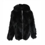 Mens Black Hooded Fox Fur Warm Jacket