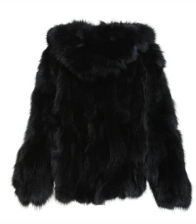 Mens Black Hooded Fox Fur Warm Jacket