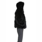 Mens Black Hooded Fox Fur Warm Jacket