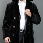 Mens Black Mid Length Mink Fur Soft Coat