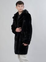 Mens Black Mid Length Mink Fur Soft Coat