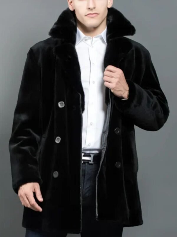 Mens Black Mid Length Mink Fur Soft Coat