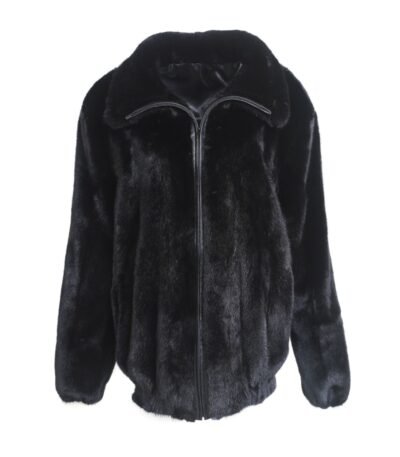 Mens Black Mink Fur Bomber Jacket