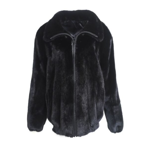Mens Black Mink Fur Bomber Jacket