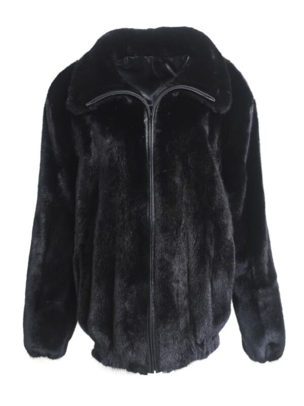 Mens Black Mink Fur Bomber Jacket