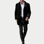 Mens Black Mink Fur Classic Warm Winter Coat