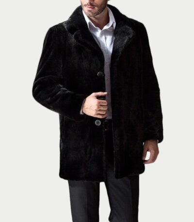 Mens Black Mink Fur Classic Warm Winter Coat