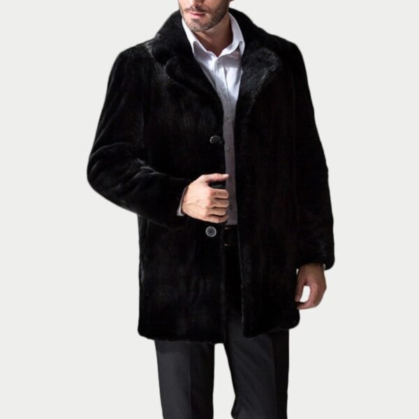 Mens Black Mink Fur Classic Warm Winter Coat