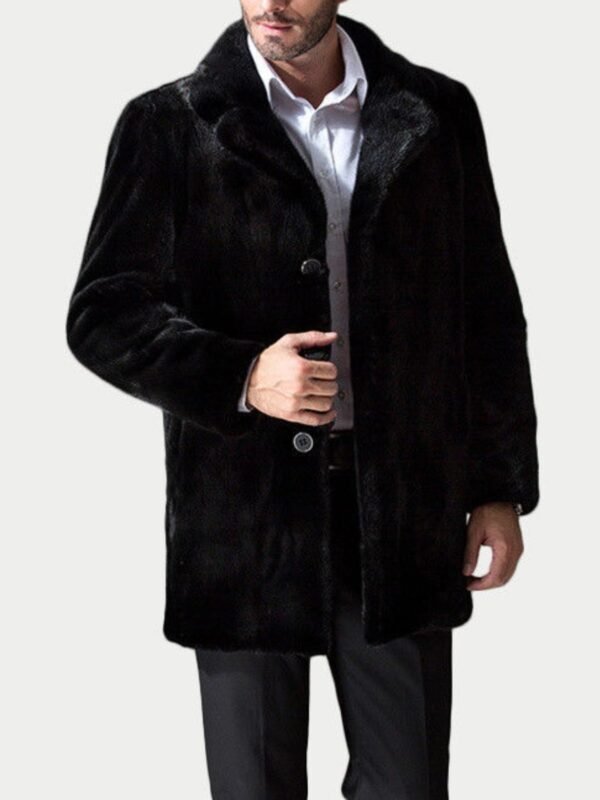 Mens Black Mink Fur Classic Warm Winter Coat