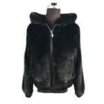 Mens Black Mink Fur Hooded Bomber Jacket