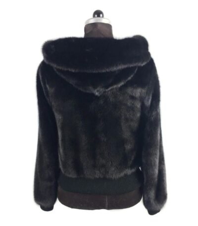 Mens Black Mink Fur Hooded Bomber Jacket