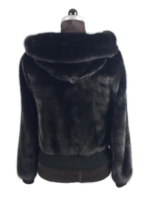 Mens Black Mink Fur Hooded Bomber Jacket