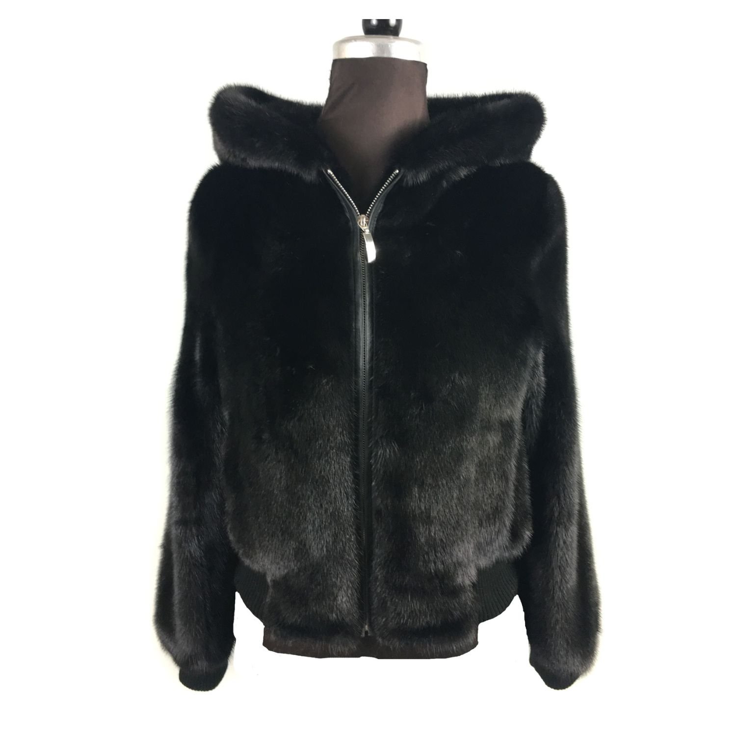 Mens Black Mink Fur Hooded Bomber Jacket Mens Black Mink Fur Hooded Bomber Jacket