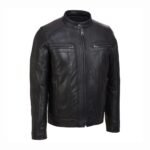 Men’s Brando Style Black Leather Hooded Motorcycle Jacket