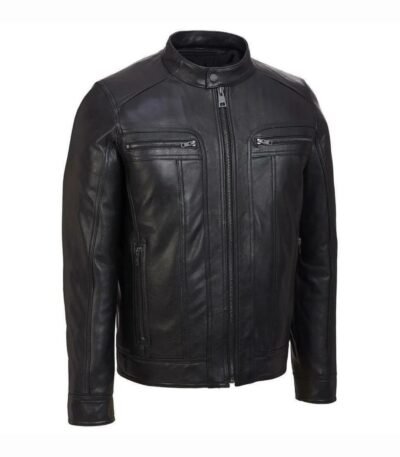 Men’s Brando Style Black Leather Hooded Motorcycle Jacket