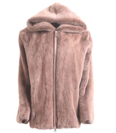 Mens Brown Mink Fur Jacket With Hood