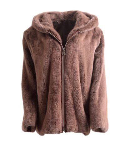 Mens Brown Mink Fur Jacket With Hood