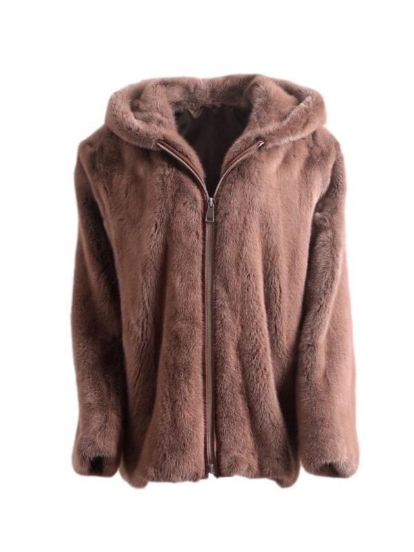 Mens Brown Mink Fur Jacket With Hood