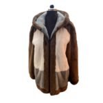 Mens Brown and Beige Colorblock Mink Fur Jacket