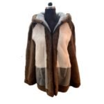 Mens Brown and Beige Colorblock Mink Fur Jacket