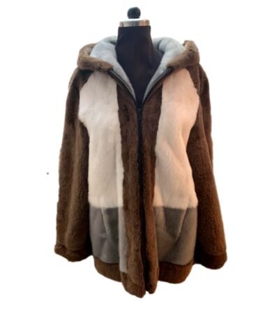 Mens Brown and Beige Colorblock Mink Fur Jacket