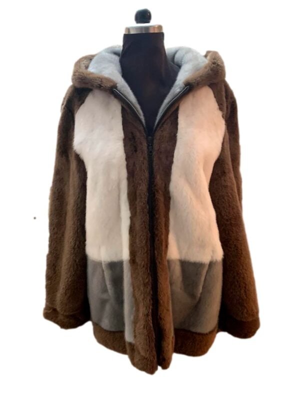 Mens Brown and Beige Colorblock Mink Fur Jacket