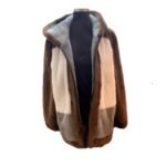 Mens Brown and Beige Colorblock Mink Fur Jacket
