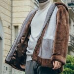 Mens Brown and Beige Colorblock Mink Fur Jacket