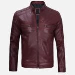 Men's Cafe Racer Distressed Maroon Jacket
