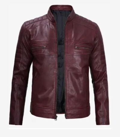 Men's Cafe Racer Distressed Maroon Jacket