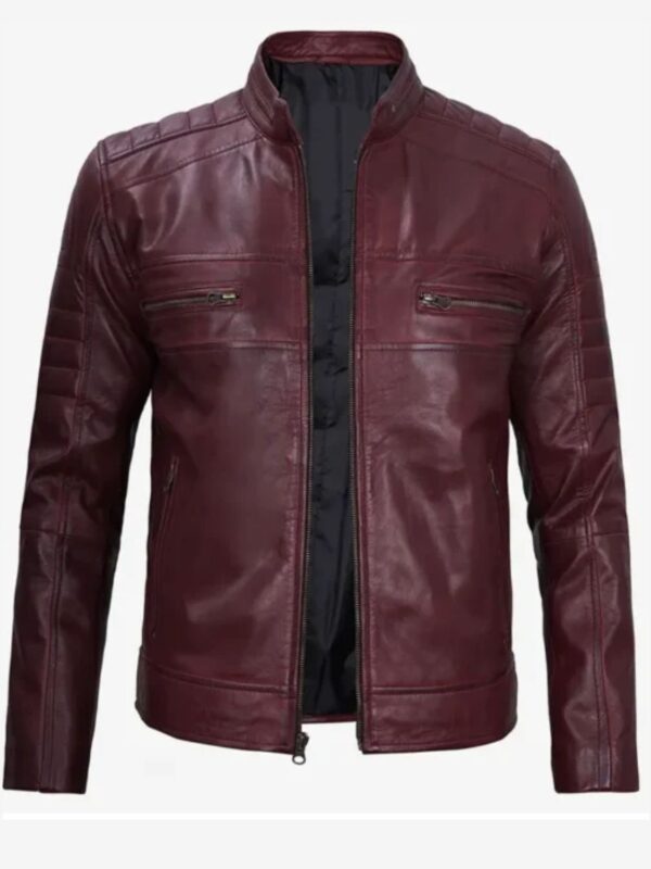 Men's Cafe Racer Distressed Maroon Jacket