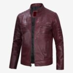 Men's Cafe Racer Distressed Maroon Jacket