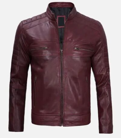 Men's Cafe Racer Distressed Maroon Jacket