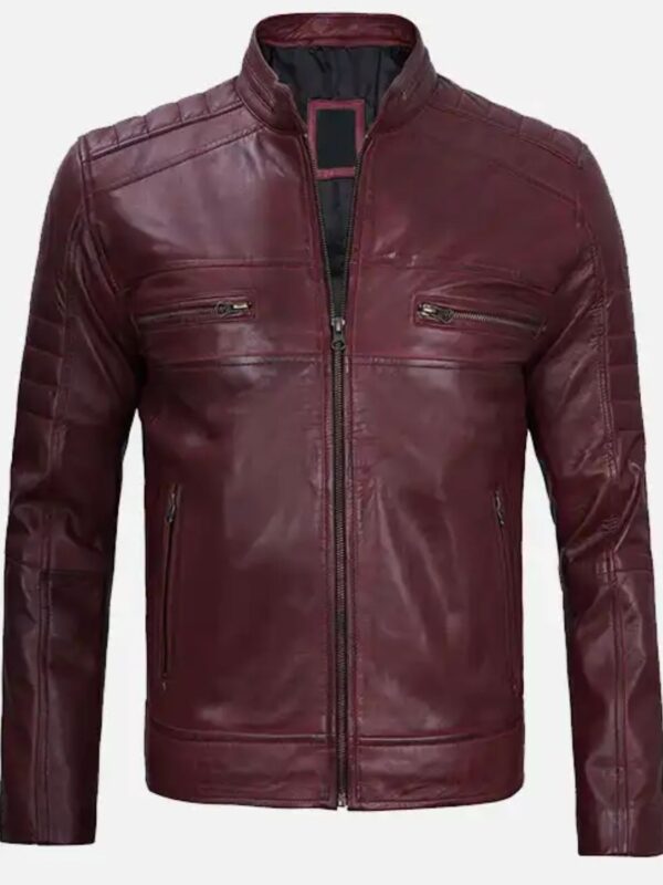 Men's Cafe Racer Distressed Maroon Jacket