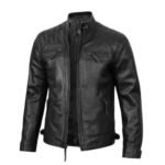 Men’s Cafe Racer Real Leather Biker Black Field Jacket