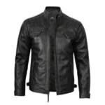 Men’s Cafe Racer Real Leather Biker Black Field Jacket