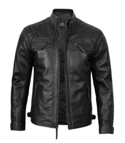 Men’s Cafe Racer Real Leather Biker Black Field Jacket