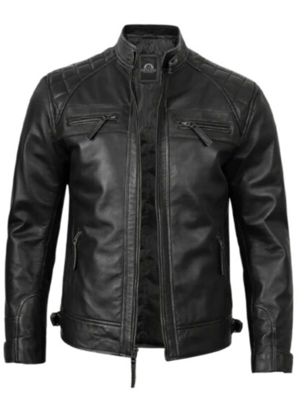 Men’s Cafe Racer Real Leather Biker Black Field Jacket