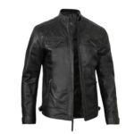 Men’s Cafe Racer Real Leather Biker Black Field Jacket