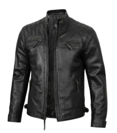 Men’s Cafe Racer Real Leather Biker Black Field Jacket
