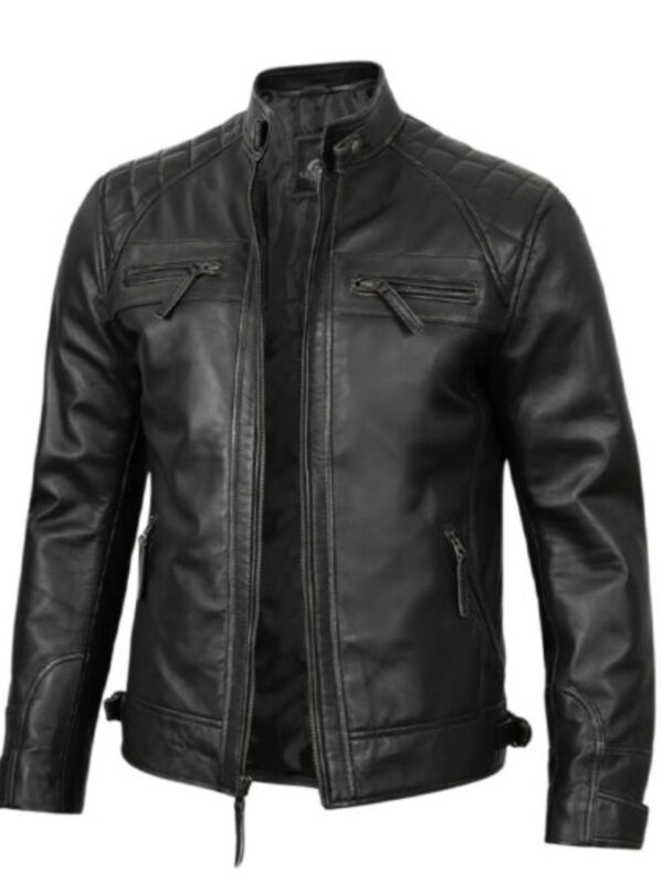 Men’s Cafe Racer Real Leather Biker Black Field Jacket