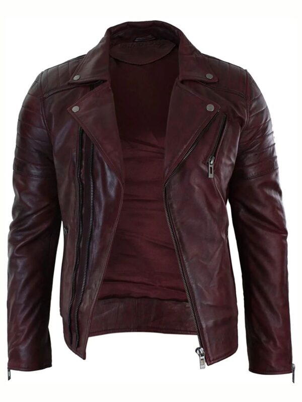 Mens Classic Aged Cintree Cut Diagonal Burgundy Biker Jacket