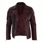 Mens Classic Aged Cintree Cut Diagonal Burgundy Biker Jacket