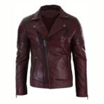 Mens Classic Aged Cintree Cut Diagonal Burgundy Biker Jacket