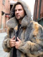 Mens Cross Fox Fur Beige Grey Shaded Bomber Jacket
