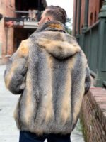 Mens Cross Fox Fur Beige Grey Shaded Bomber Jacket