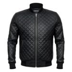 Mens Diamond Quilted Black Bomber Leather Jacket